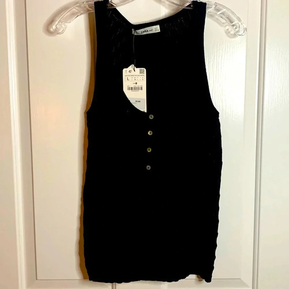 NWT womens ZARA KNIT black tank size large scoop neck - Picture 1 of 7